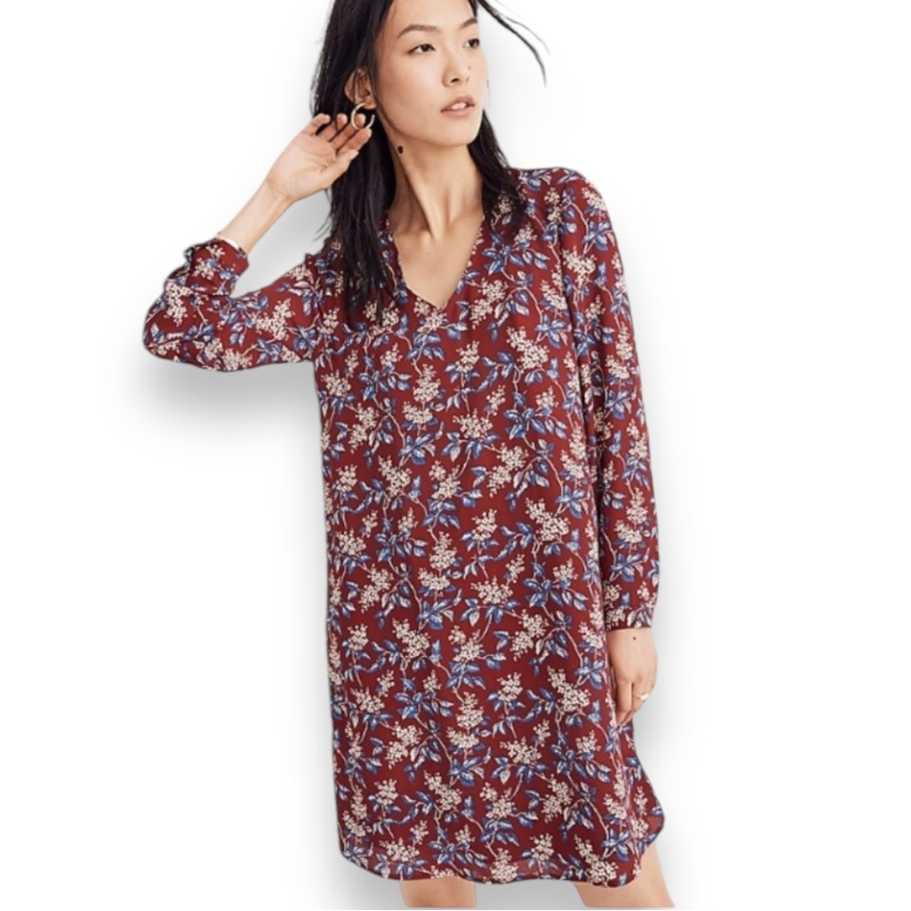 Madewell Floral Midi Dress - Burgundy and Blue